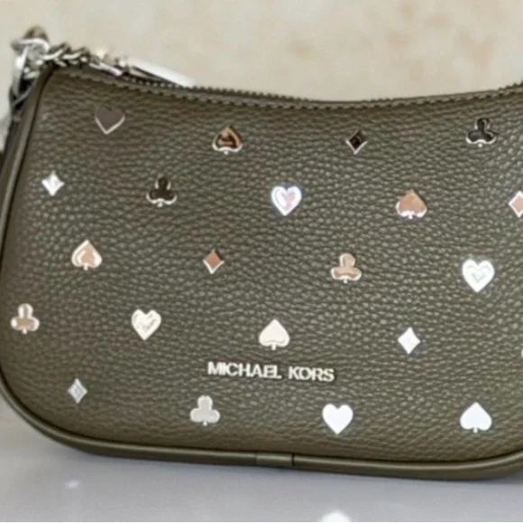 Michael Kors Olive Green Wristlet with Metallic Accents - Picture 1 of 6